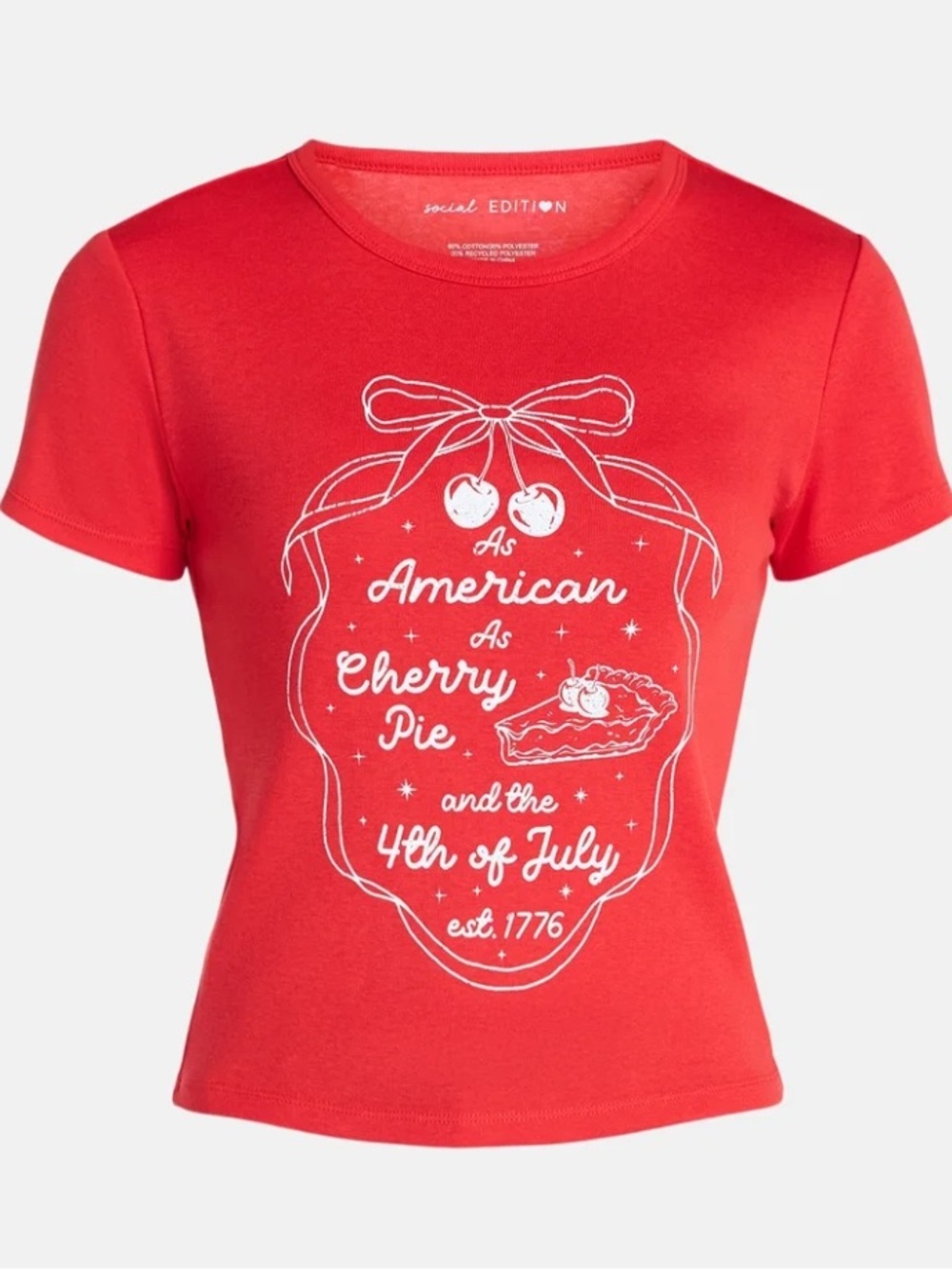 Social Edition Women's American Cherry Pie Graphic Tee with Short Sleeves
